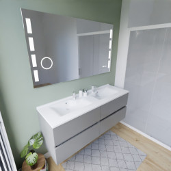 Meuble salle de bain suspendu tout inox 140 cm ROSINOX avec plan vasque et miroir Excellence - Gris mat
