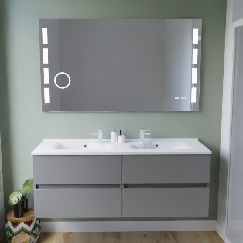 Meuble salle de bain suspendu tout inox 140 cm ROSINOX avec plan vasque et miroir Excellence - Gris mat Meuble salle de bain suspendu tout inox 140 cm ROSINOX avec plan vasque et miroir Excellence - Gris mat