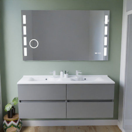 Meuble salle de bain suspendu tout inox 140 cm ROSINOX avec plan vasque et miroir Excellence - Gris mat