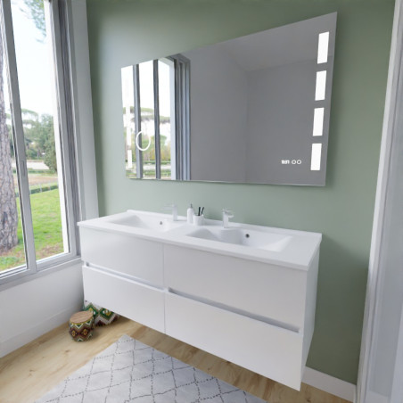 Meuble salle de bain suspendu tout inox 140 cm ROSINOX avec plan vasque et miroir Excellence - Blanc mat