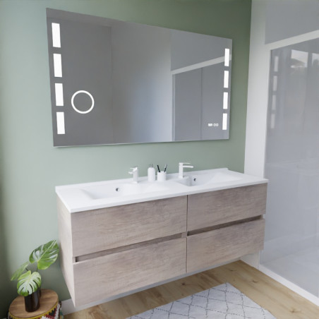 Meuble salle de bain suspendu tout inox 140 cm ROSINOX avec plan vasque et miroir Excellence - Chêne