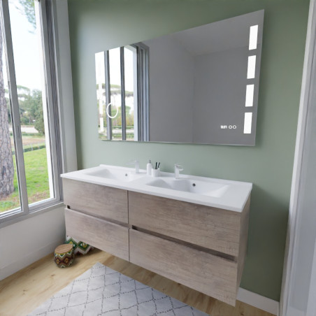 Meuble salle de bain suspendu tout inox 140 cm ROSINOX avec plan vasque et miroir Excellence - Chêne