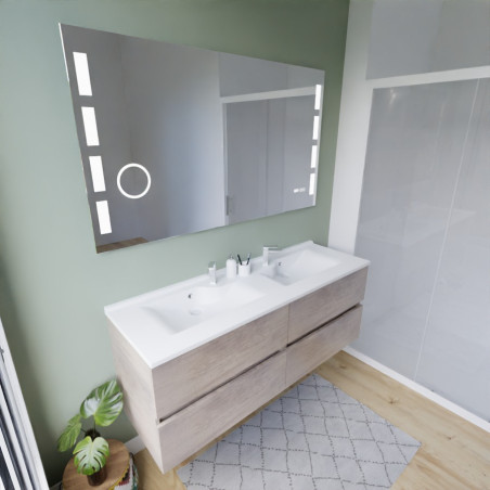 Meuble salle de bain suspendu tout inox 140 cm ROSINOX avec plan vasque et miroir Excellence - Chêne