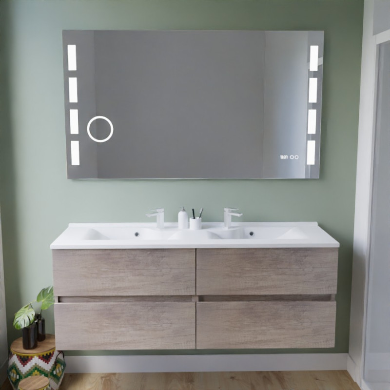 Meuble salle de bain suspendu tout inox 140 cm ROSINOX avec plan vasque et miroir Excellence - Chêne Meuble salle de bain suspendu tout inox 140 cm ROSINOX avec plan vasque et miroir Excellence - Chêne