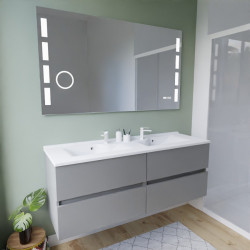 Meuble salle de bain suspendu tout inox 140 cm ROSINOX avec plan vasque et miroir Excellence - Gris mat