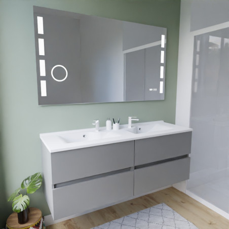 Meuble salle de bain suspendu tout inox 140 cm ROSINOX avec plan vasque et miroir Excellence - Gris mat