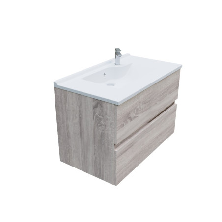 Meuble salle de bain suspendu 80 cm avec plan vasque en résine ROSALY - Cambrian Oak aspect chêne