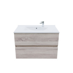 Meuble salle de bain suspendu 80 cm avec plan vasque en résine ROSALY - Cambrian Oak aspect chêne