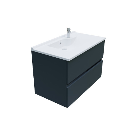 Meuble salle de bain suspendu 80 cm avec plan vasque en résine ROSALY - Gris anthracite