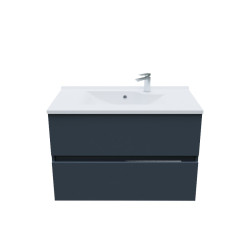 Meuble salle de bain suspendu 80 cm avec plan vasque en résine ROSALY - Gris anthracite