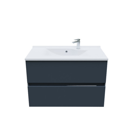 Meuble salle de bain suspendu 80 cm avec plan vasque en résine ROSALY - Gris anthracite
