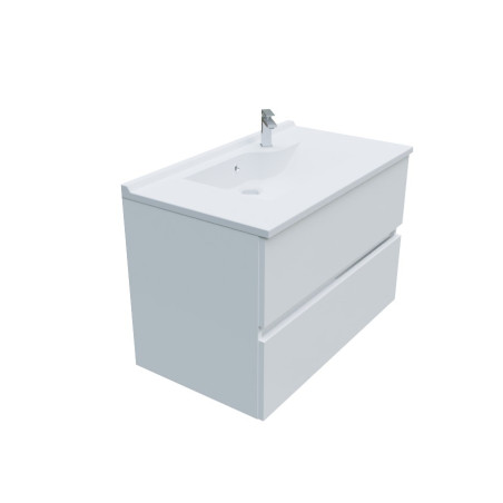 Meuble salle de bain suspendu 80 cm avec plan vasque en résine ROSALY - Blanc brillant