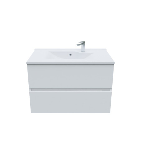 Meuble salle de bain suspendu 80 cm avec plan vasque en résine ROSALY - Blanc brillant