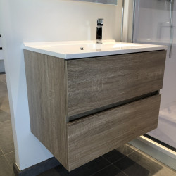Meuble salle de bain suspendu 80 cm avec plan vasque en résine ROSALY - Cambrian Oak aspect chêne