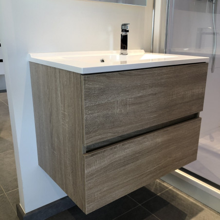 Meuble salle de bain suspendu 80 cm avec plan vasque en résine ROSALY - Cambrian Oak aspect chêne