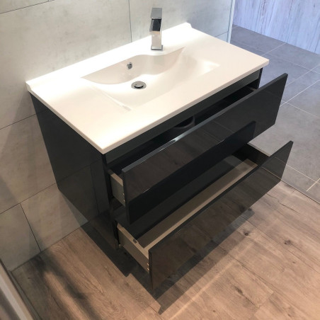 Meuble salle de bain suspendu 80 cm avec plan vasque en résine ROSALY - Gris anthracite
