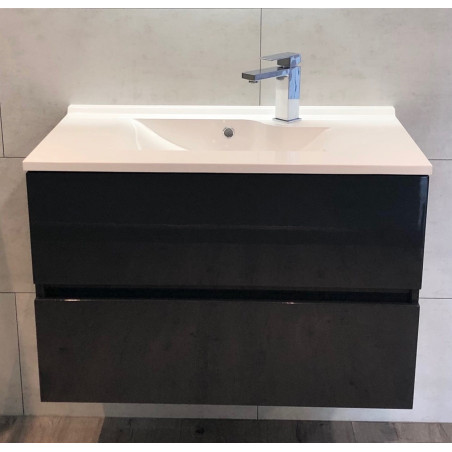 Meuble salle de bain suspendu 80 cm avec plan vasque en résine ROSALY - Gris anthracite