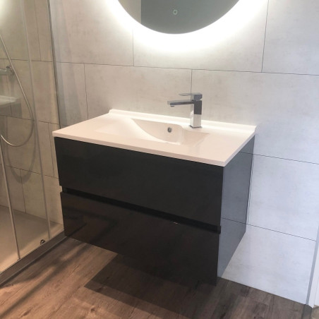 Meuble salle de bain suspendu 80 cm avec plan vasque en résine ROSALY - Gris anthracite