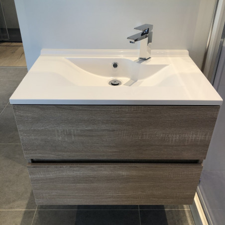 Meuble salle de bain suspendu 80 cm avec plan vasque en résine ROSALY - Cambrian Oak aspect chêne