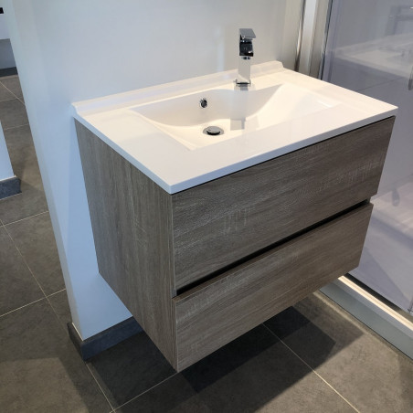 Meuble salle de bain suspendu 80 cm avec plan vasque en résine ROSALY - Cambrian Oak aspect chêne
