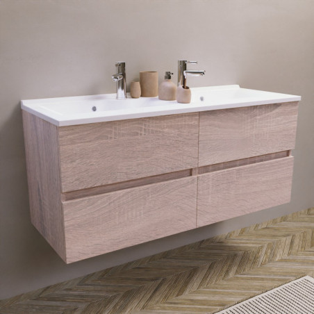 Meuble salle de bain double vasque suspendu 120 cm avec plan vasque ROSALY - Cambrian Oak aspect chêne