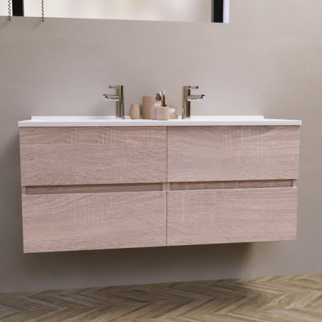 Meuble salle de bain double vasque suspendu 120 cm avec plan vasque en résine ROSALY - Cambrian Oak aspect chêne