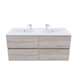 Meuble salle de bain double vasque suspendu 120 cm avec plan vasque en résine ROSALY - Cambrian Oak aspect chêne