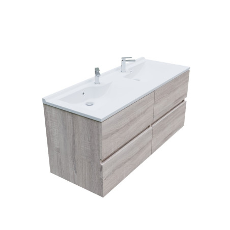 Meuble salle de bain double vasque suspendu 120 cm avec plan vasque en résine ROSALY - Cambrian Oak aspect chêne