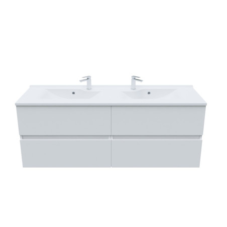 Meuble salle de bain double vasque suspendu 140 cm avec plan vasque ROSALY - Blanc brillant