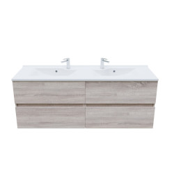 Meuble salle de bain double vasque suspendu 140 cm avec plan vasque ROSALY - Cambrian Oak aspect chêne
