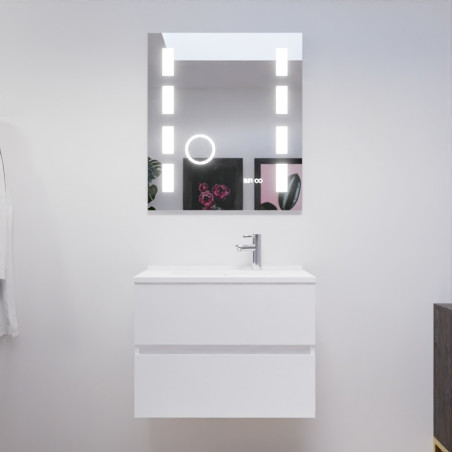 Meuble ROSALY 70 cm avec plan vasque en résine et miroir Excellence - Blanc brillant