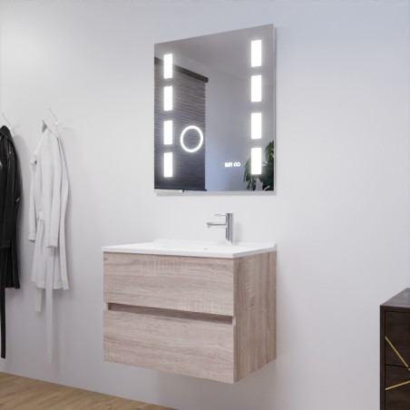 Meuble ROSALY 70 cm avec plan vasque en résine et miroir Excellence - Cambrian Oak Chêne