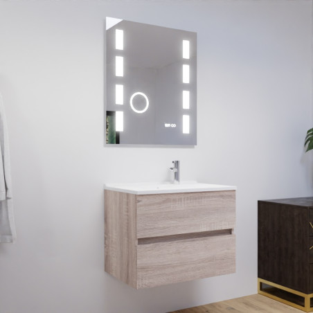 Meuble ROSALY 70 cm avec plan vasque en résine et miroir Excellence - Cambrian Oak Chêne