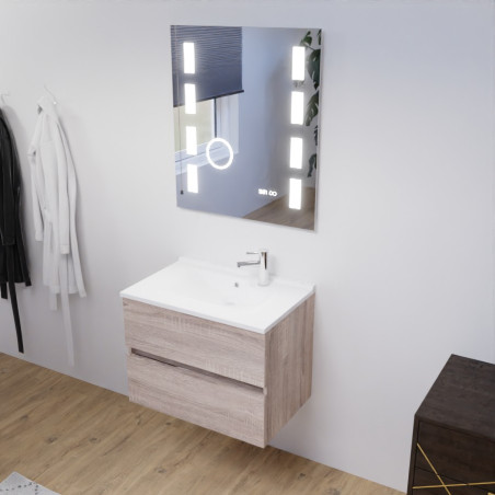Meuble ROSALY 70 cm avec plan vasque en résine et miroir Excellence - Cambrian Oak Chêne
