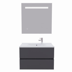 Meuble salle de bain 80 cm ROSALY avec plan vasque en résine et miroir Elégance ht80  Gris anthracite