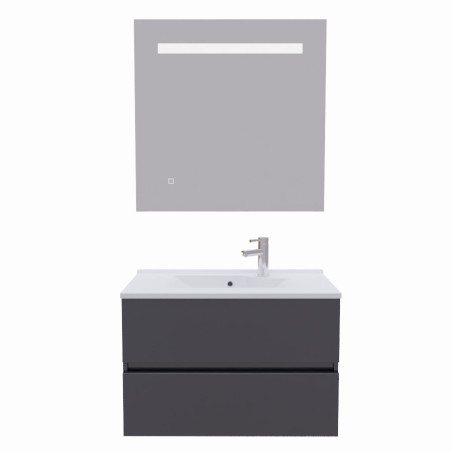 Meuble salle de bain 80 cm ROSALY avec plan vasque en résine et miroir Elégance ht80  Gris anthracite