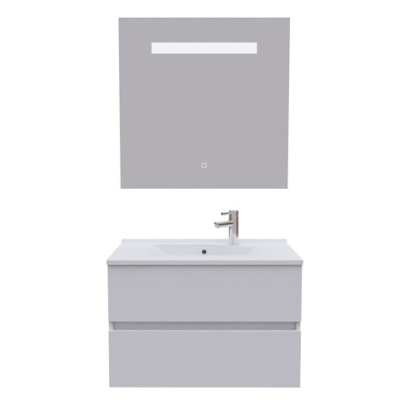 Meuble salle de bain 80 cm ROSALY avec plan vasque en résine et miroir Elégance ht80 Blanc brillant