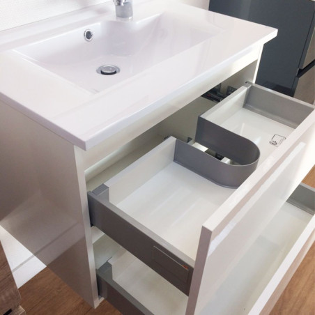 Meuble ROSALY 70 cm avec plan vasque en résine et miroir Elegance Hauteur 80 cm - Blanc brillant
