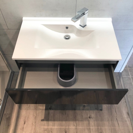 Meuble salle de bain 80 cm ROSALY avec plan vasque en résine et miroir Elégance ht80  Gris anthracite