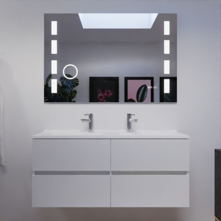Meuble salle de bain double vasque suspendu 120 cm avec plan vasque ROSALY et miroir Excellence - Blanc brillant
