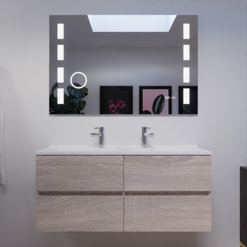 Meuble salle de bain double vasque suspendu 120 cm avec plan vasque ROSALY et miroir Excellence - Cambrian Oak Chêne Meuble salle de bain double vasque suspendu 120 cm avec plan vasque ROSALY et miroir Excellence - Cambrian Oak Chêne