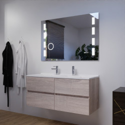 Meuble salle de bain double vasque suspendu 120 cm avec plan vasque ROSALY et miroir Excellence - Cambrian Oak Chêne