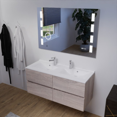 Meuble salle de bain double vasque suspendu 120 cm avec plan vasque ROSALY et miroir Excellence - Cambrian Oak Chêne