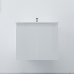 Meuble salle de bain suspendu 70 cm avec porte pivotante et plan vasque PROLINE - Blanc brillant