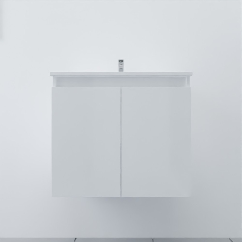 Meuble salle de bain suspendu 70 cm avec porte pivotante et plan vasque PROLINE - Blanc brillant Meuble salle de bain suspendu 70 cm avec porte pivotante et plan vasque PROLINE - Blanc brillant
