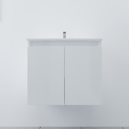 Meuble salle de bain suspendu 70 cm avec porte pivotante et plan vasque PROLINE - Blanc brillant