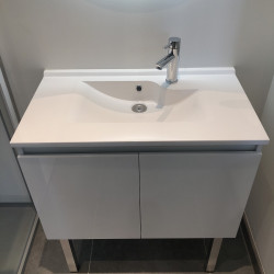 Meuble salle de bain suspendu 70 cm avec porte pivotante et plan vasque PROLINE - Blanc brillant