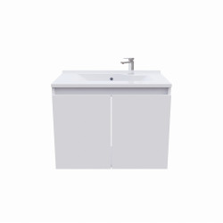 Meuble salle de bain suspendu 70 cm avec porte pivotante et plan vasque PROLINE - Blanc brillant