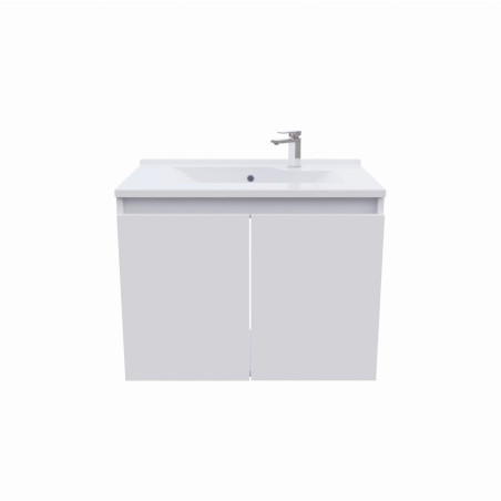 Meuble salle de bain suspendu 70 cm avec porte pivotante et plan vasque PROLINE - Blanc brillant