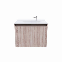 Meuble salle de bain suspendu 70 cm avec porte pivotante et plan vasque PROLINE - Cambrian Oak Chêne